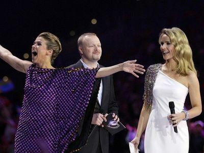 Ведущие конкурса "Евровидение-2011": Анке Энгелке, Штефан Рааб и Юдит Рейкерс.